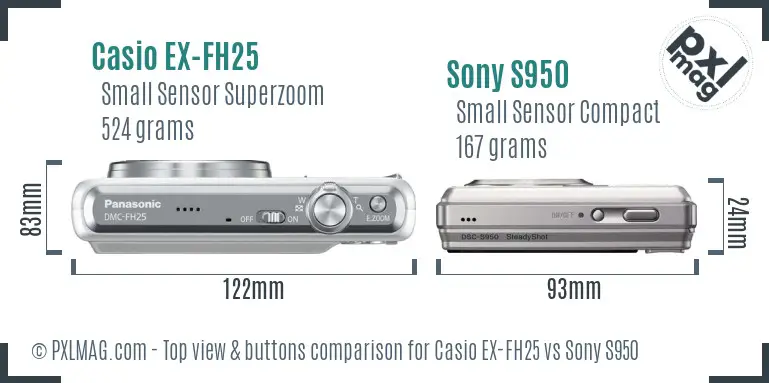 Casio EX-FH25 vs Sony S950 top view buttons comparison