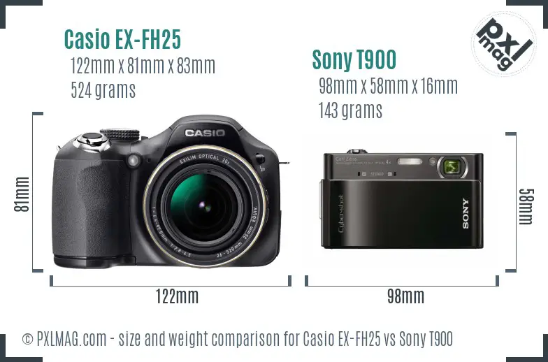 Casio EX-FH25 vs Sony T900 size comparison