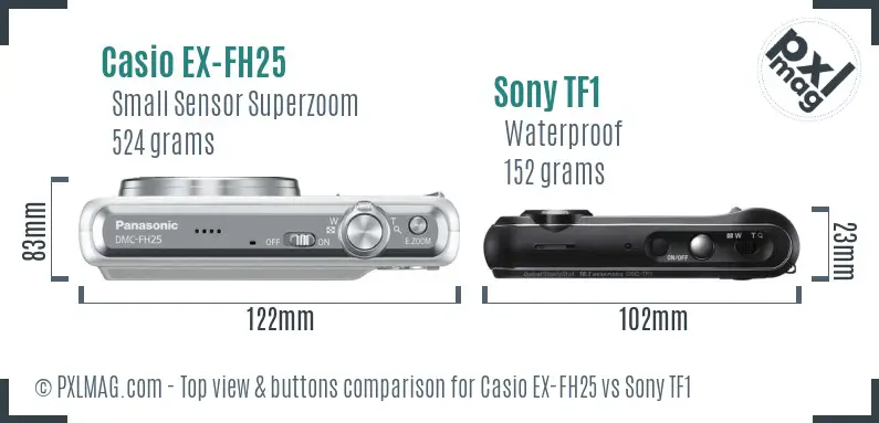 Casio EX-FH25 vs Sony TF1 top view buttons comparison