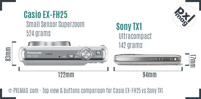 Casio EX-FH25 vs Sony TX1 top view buttons comparison