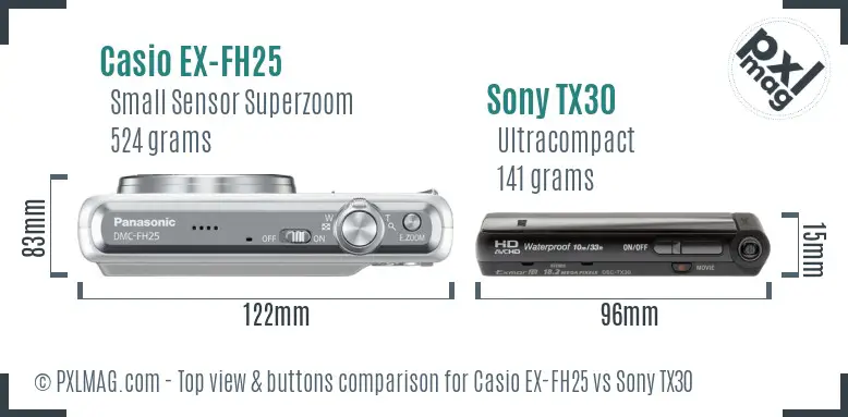 Casio EX-FH25 vs Sony TX30 top view buttons comparison