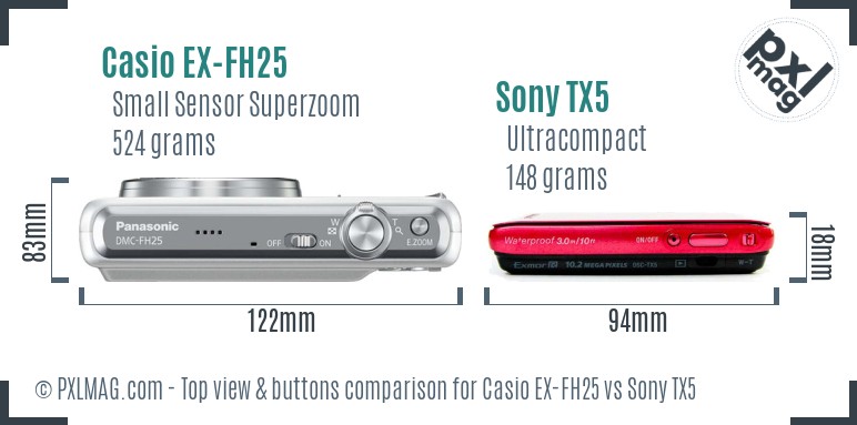 Casio EX-FH25 vs Sony TX5 top view buttons comparison