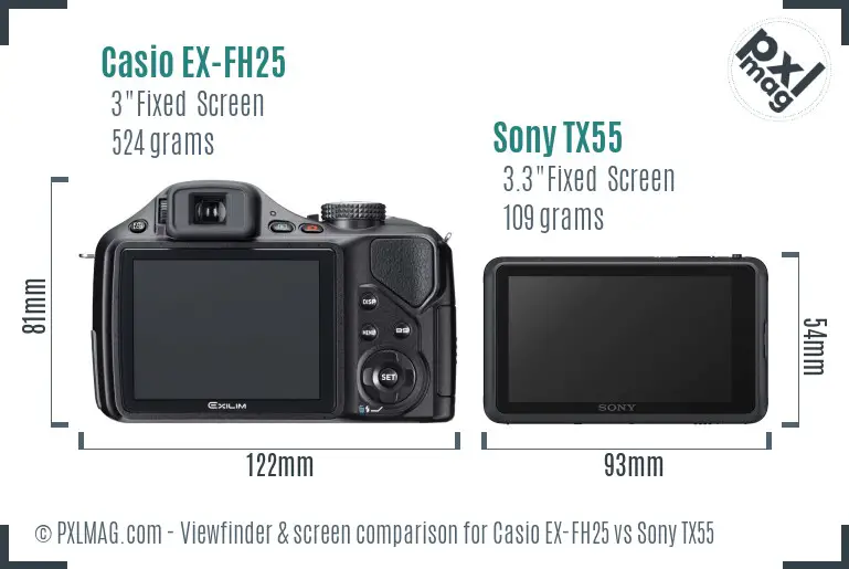 Casio EX-FH25 vs Sony TX55 Screen and Viewfinder comparison