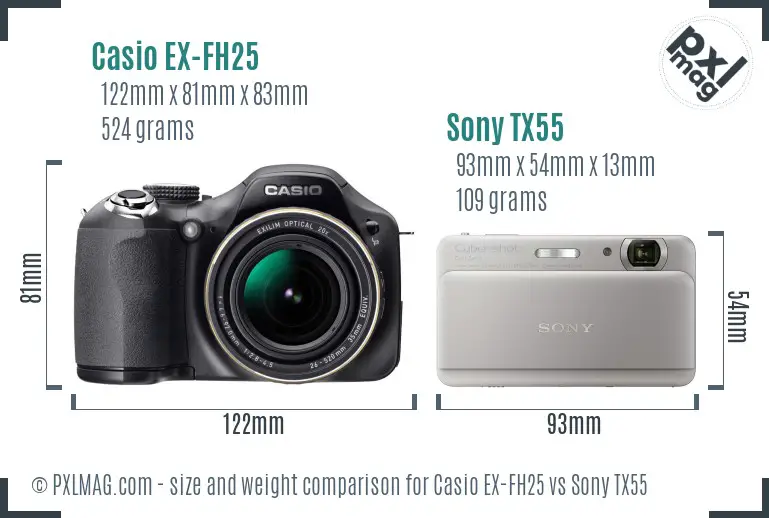 Casio EX-FH25 vs Sony TX55 size comparison