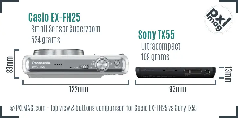 Casio EX-FH25 vs Sony TX55 top view buttons comparison