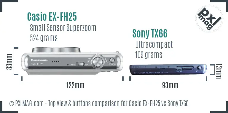 Casio EX-FH25 vs Sony TX66 top view buttons comparison