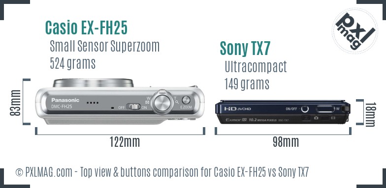 Casio EX-FH25 vs Sony TX7 top view buttons comparison