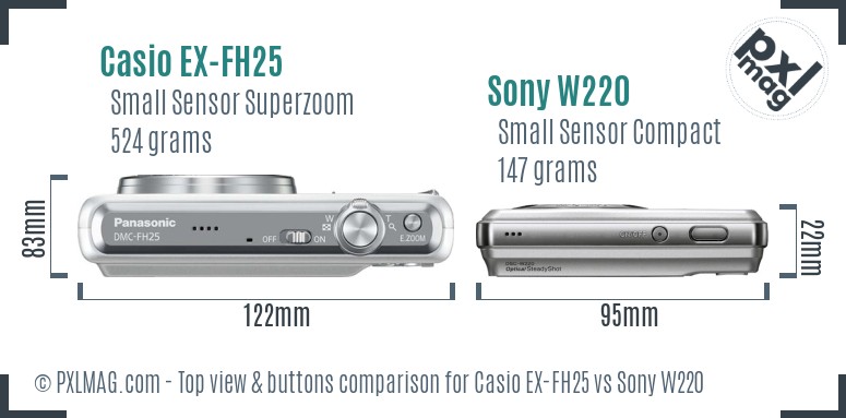 Casio EX-FH25 vs Sony W220 top view buttons comparison