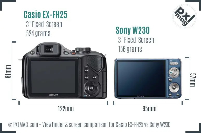 Casio EX-FH25 vs Sony W230 Screen and Viewfinder comparison