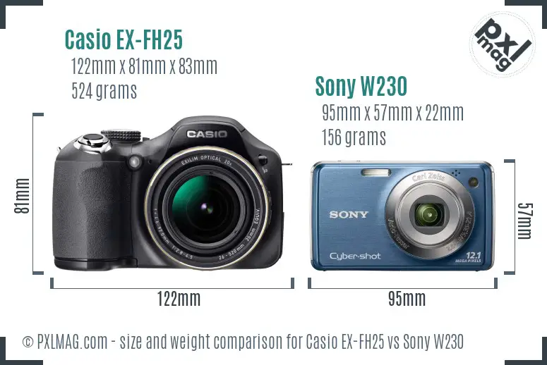 Casio EX-FH25 vs Sony W230 size comparison