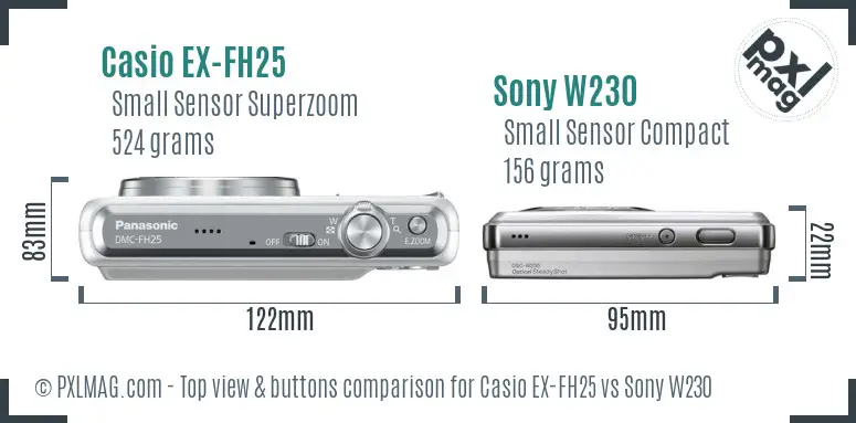 Casio EX-FH25 vs Sony W230 top view buttons comparison