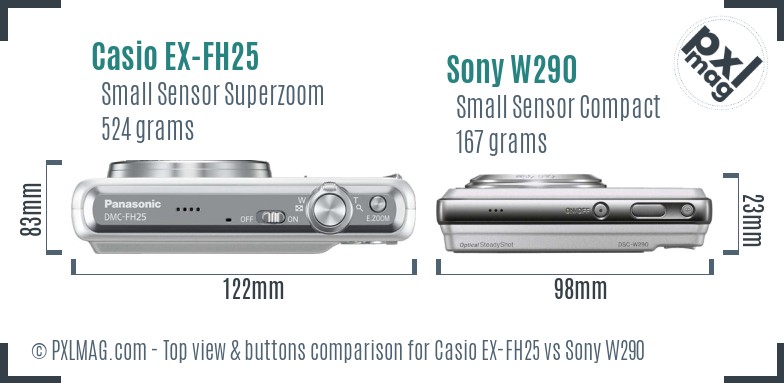 Casio EX-FH25 vs Sony W290 top view buttons comparison