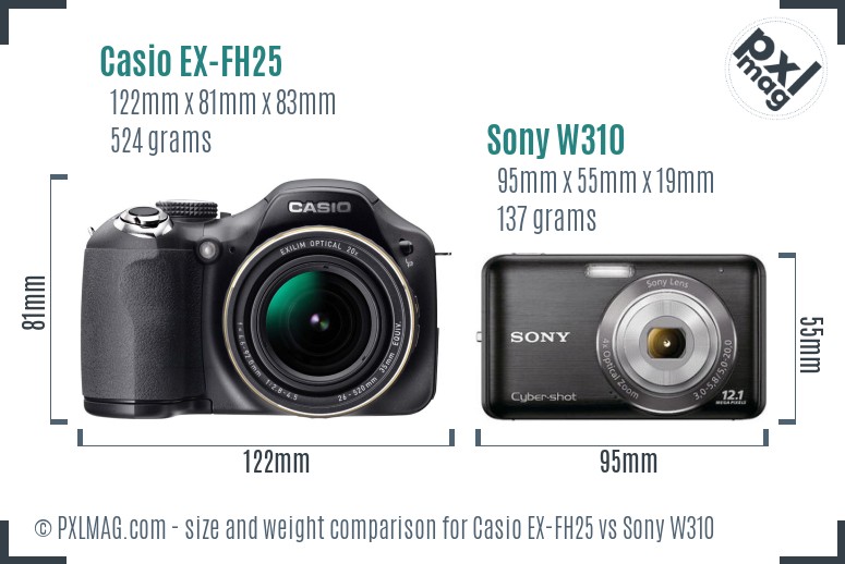 Casio EX-FH25 vs Sony W310 size comparison