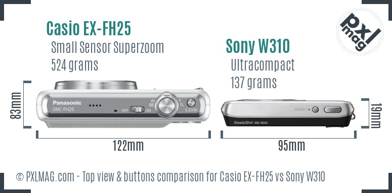 Casio EX-FH25 vs Sony W310 top view buttons comparison