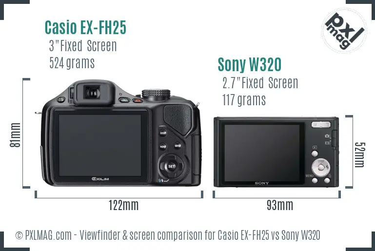 Casio EX-FH25 vs Sony W320 Screen and Viewfinder comparison