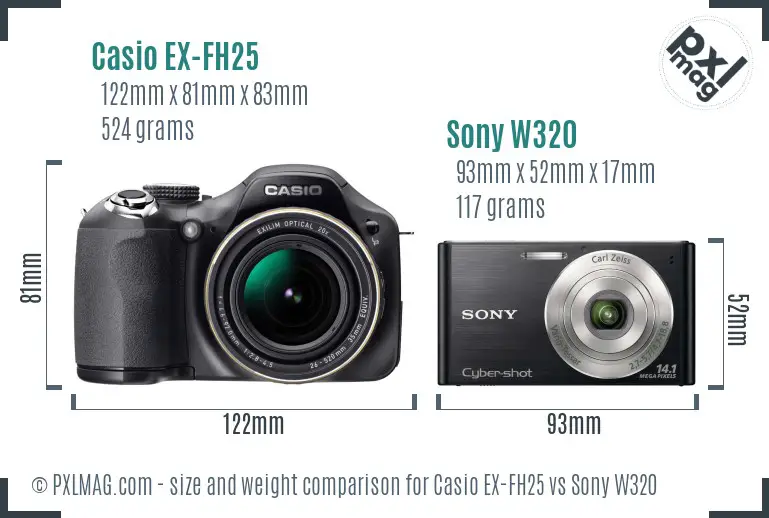 Casio EX-FH25 vs Sony W320 size comparison