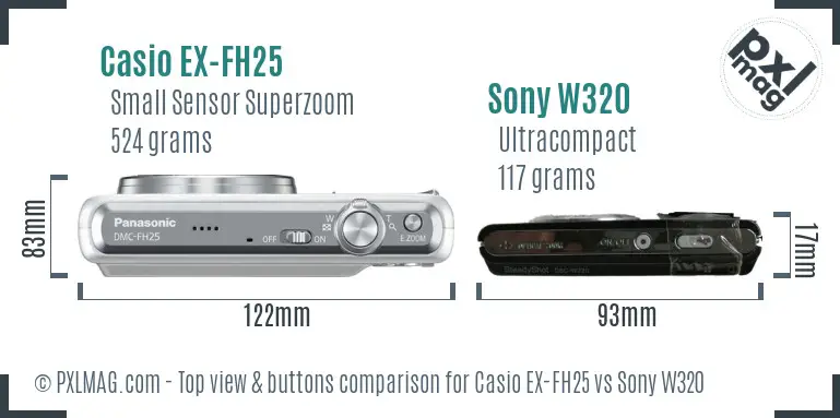 Casio EX-FH25 vs Sony W320 top view buttons comparison