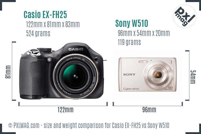 Casio EX-FH25 vs Sony W510 size comparison