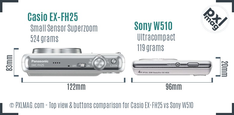 Casio EX-FH25 vs Sony W510 top view buttons comparison