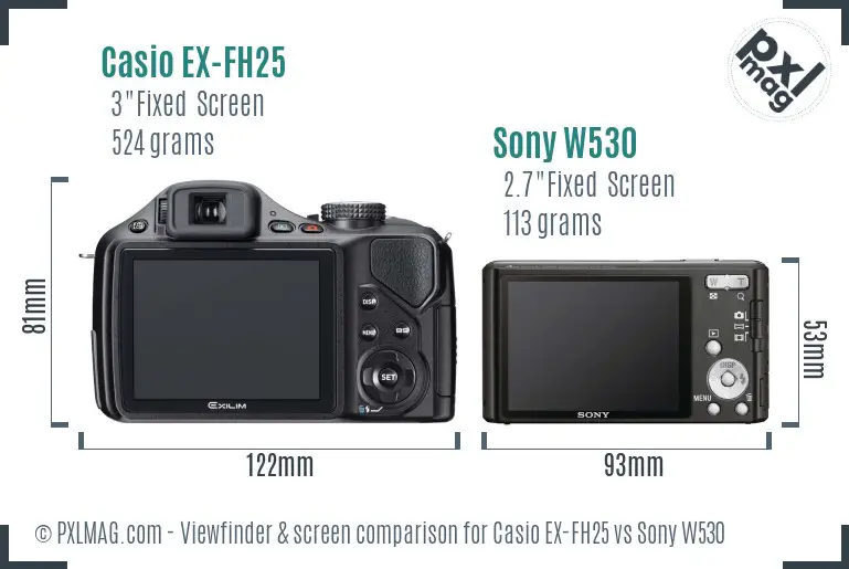 Casio EX-FH25 vs Sony W530 Screen and Viewfinder comparison