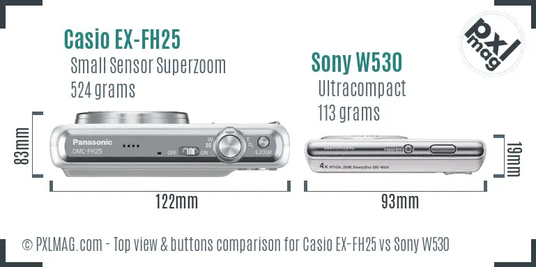 Casio EX-FH25 vs Sony W530 top view buttons comparison