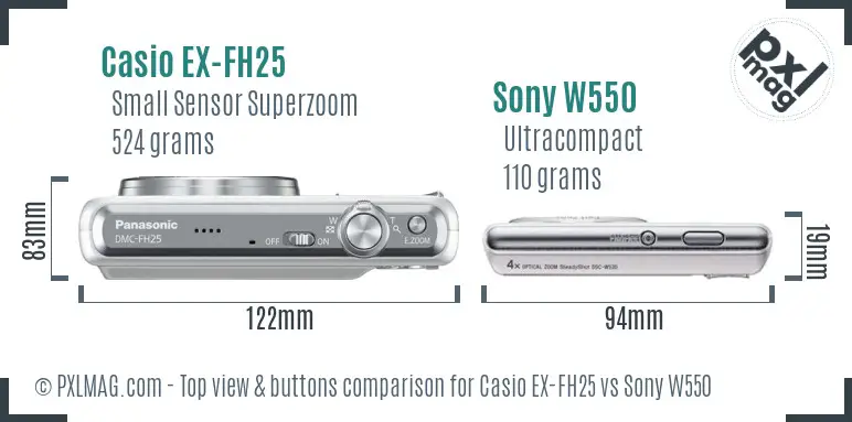 Casio EX-FH25 vs Sony W550 top view buttons comparison