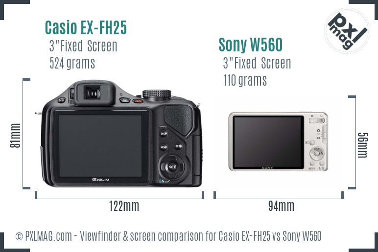 Casio EX-FH25 vs Sony W560 Screen and Viewfinder comparison