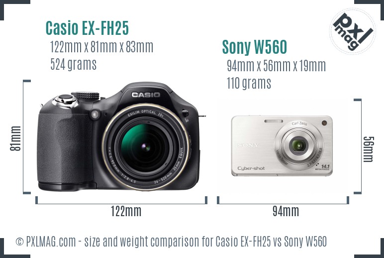Casio EX-FH25 vs Sony W560 size comparison Casio EX-FH25 vs Sony W560 size comparison