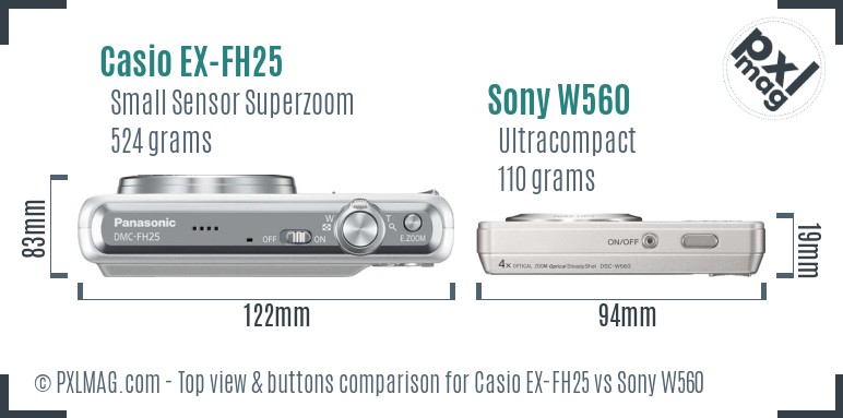 Casio EX-FH25 vs Sony W560 top view buttons comparison