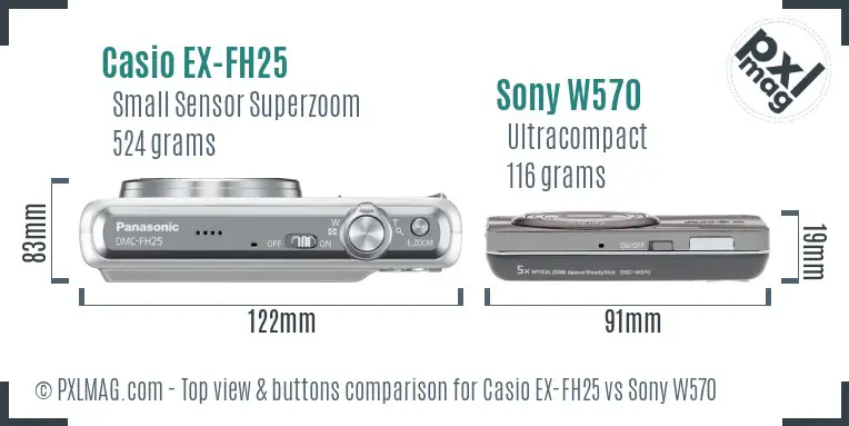 Casio EX-FH25 vs Sony W570 top view buttons comparison