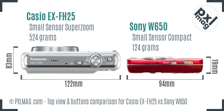 Casio EX-FH25 vs Sony W650 top view buttons comparison