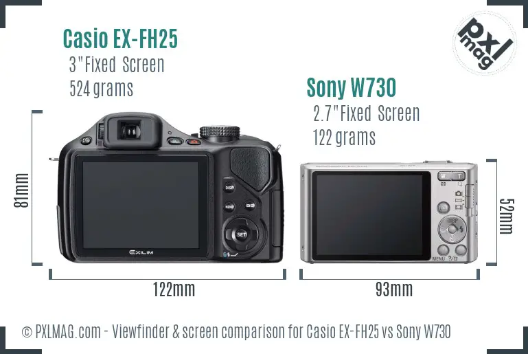Casio EX-FH25 vs Sony W730 Screen and Viewfinder comparison Casio EX-FH25 vs Sony W730 Screen and Viewfinder comparison