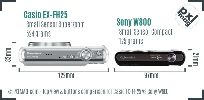 Casio EX-FH25 vs Sony W800 top view buttons comparison