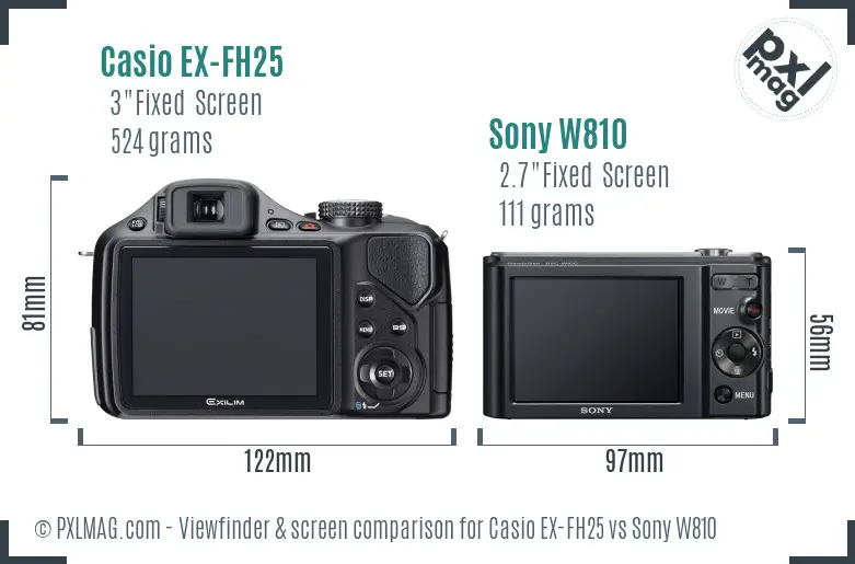 Casio EX-FH25 vs Sony W810 Screen and Viewfinder comparison Casio EX-FH25 vs Sony W810 Screen and Viewfinder comparison