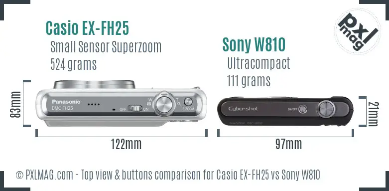 Casio EX-FH25 vs Sony W810 top view buttons comparison Casio EX-FH25 vs Sony W810 top view buttons comparison