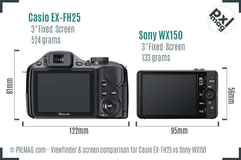 Casio EX-FH25 vs Sony WX150 Screen and Viewfinder comparison