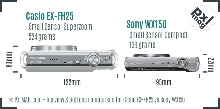 Casio EX-FH25 vs Sony WX150 top view buttons comparison