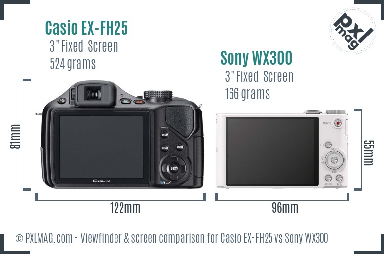 Casio EX-FH25 vs Sony WX300 Screen and Viewfinder comparison