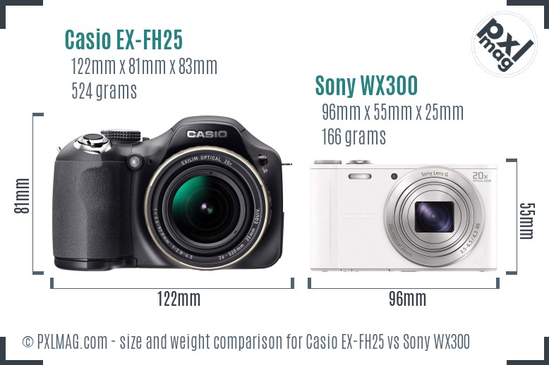 Casio EX-FH25 vs Sony WX300 size comparison