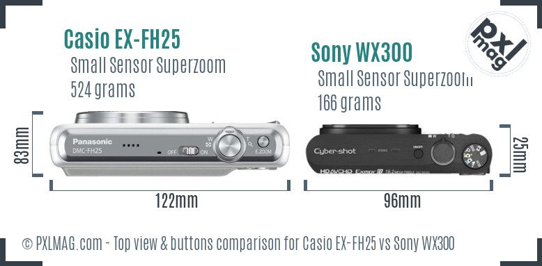 Casio EX-FH25 vs Sony WX300 top view buttons comparison
