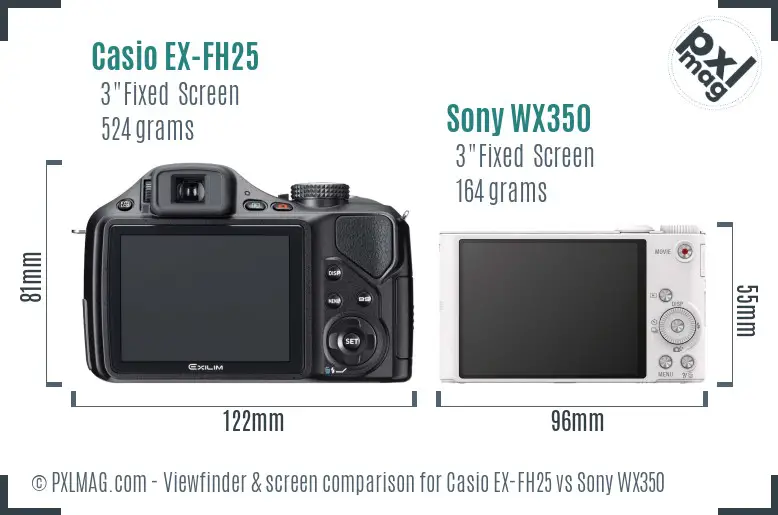 Casio EX-FH25 vs Sony WX350 Screen and Viewfinder comparison