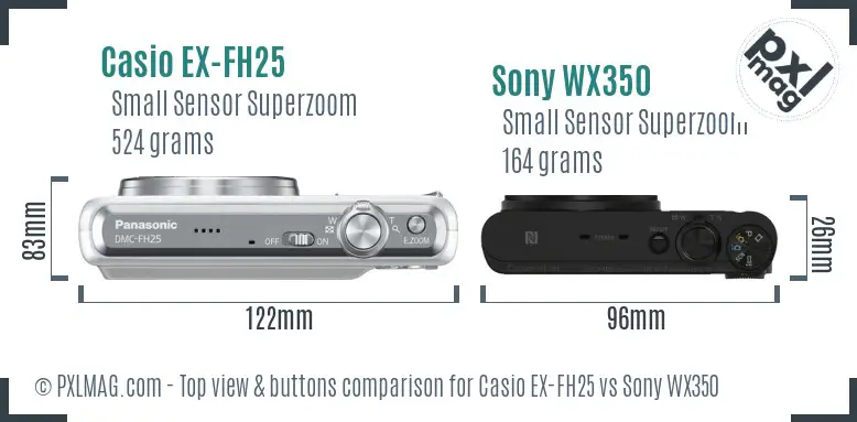 Casio EX-FH25 vs Sony WX350 top view buttons comparison