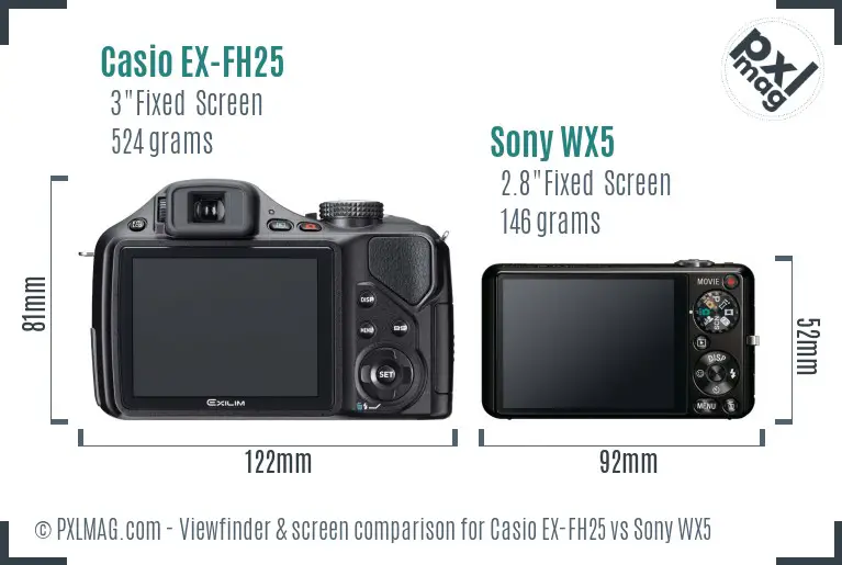 Casio EX-FH25 vs Sony WX5 Screen and Viewfinder comparison Casio EX-FH25 vs Sony WX5 Screen and Viewfinder comparison