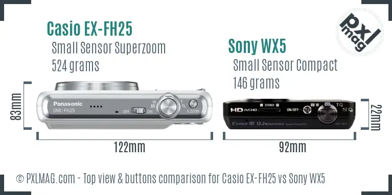 Casio EX-FH25 vs Sony WX5 top view buttons comparison Casio EX-FH25 vs Sony WX5 top view buttons comparison