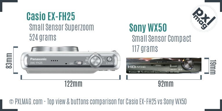 Casio EX-FH25 vs Sony WX50 top view buttons comparison
