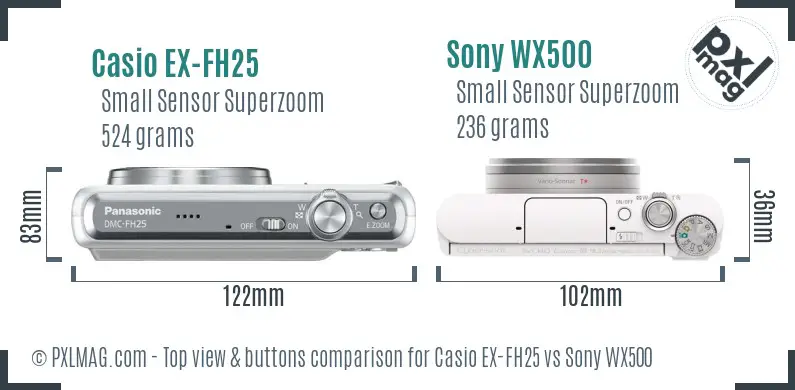 Casio EX-FH25 vs Sony WX500 top view buttons comparison