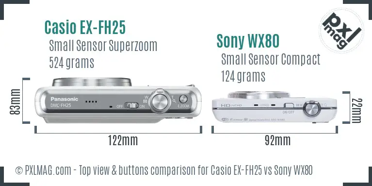 Casio EX-FH25 vs Sony WX80 top view buttons comparison