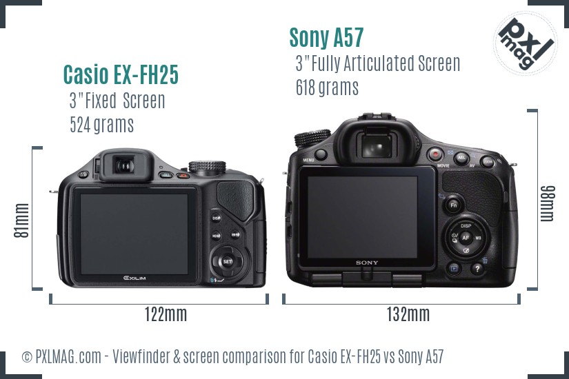 Casio EX-FH25 vs Sony A57 Screen and Viewfinder comparison