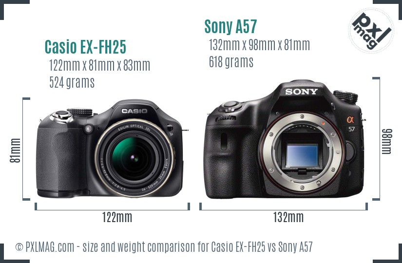 Casio EX-FH25 vs Sony A57 size comparison