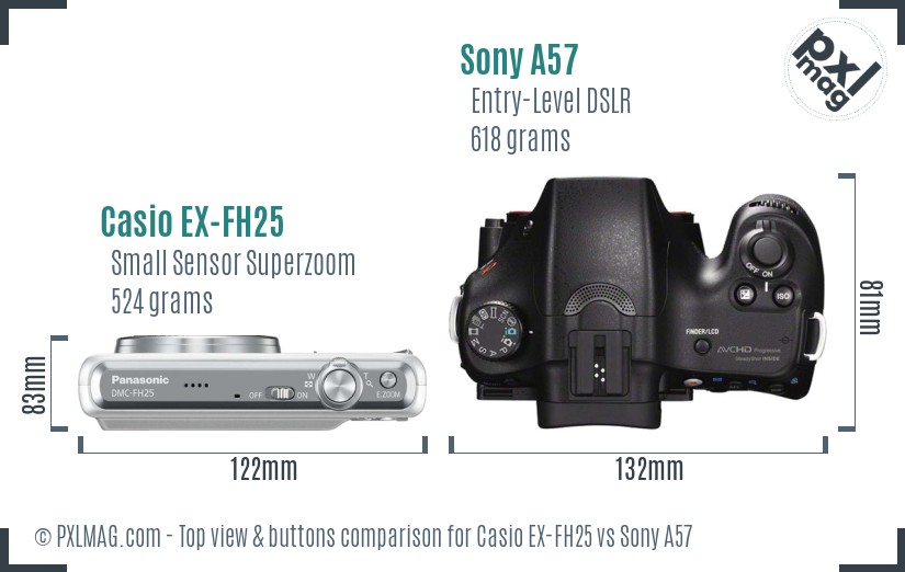 Casio EX-FH25 vs Sony A57 top view buttons comparison